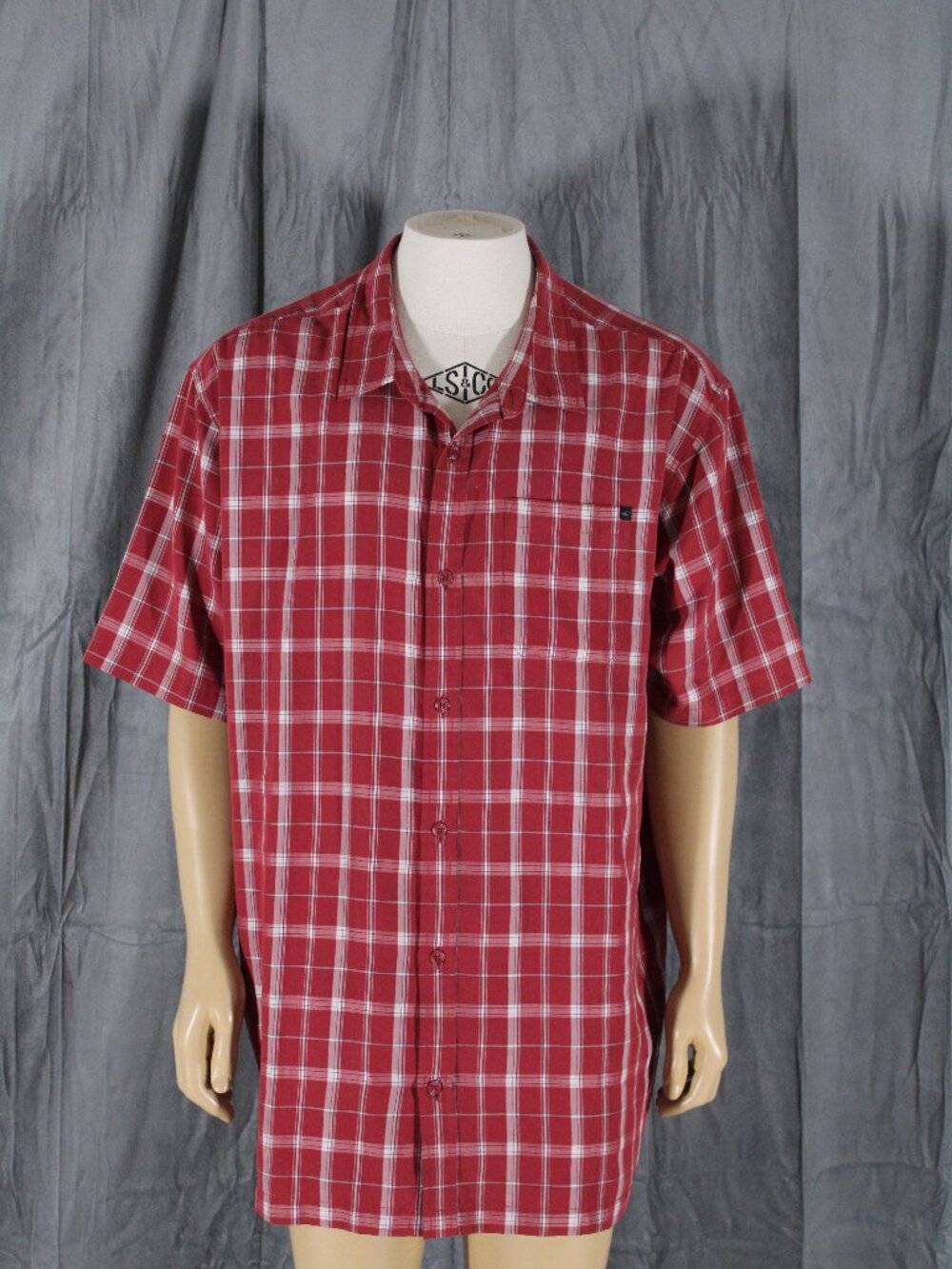 Men's Button-Down Shirt O'Neill Maroon and White Plaid Pattern - Men's 2XL